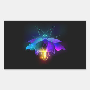 Neon Firefly auf schwarz Rechteckiger Aufkleber