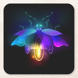 Neon Firefly auf schwarz Rechteckiger Pappuntersetzer