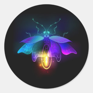 Neon Firefly auf schwarz Runder Aufkleber