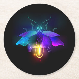 Neon Firefly auf schwarz Runder Pappuntersetzer