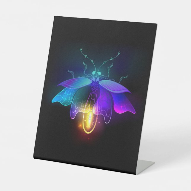 Neon Firefly auf schwarz Sockelschild (Vorderseite)