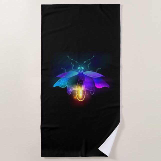 Neon Firefly auf schwarz Strandtuch (Vorderseite)