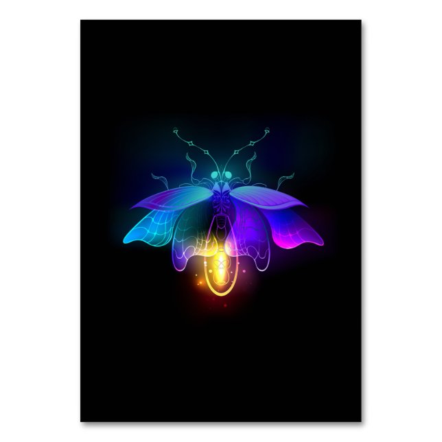 Neon Firefly auf schwarz Tischnummer (Vorderseite)