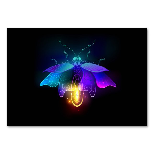 Neon Firefly auf schwarz Tischnummer (Vorderseite)