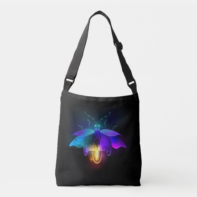 Neon Firefly auf schwarz Tragetaschen Mit Langen Trägern (Vorderseite)
