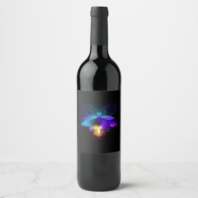 Neon Firefly auf schwarz Weinetikett (Vorderseite)