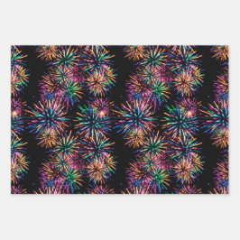 Neon Fireworks Geschenkpapier Set