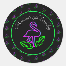 Neon Flamingo Glow Party Tropical Pink Gefallen Runder Aufkleber