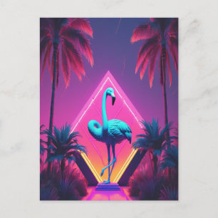 Neon Flamingo Palm Trees Vaporwave Ästhetisch Postkarte