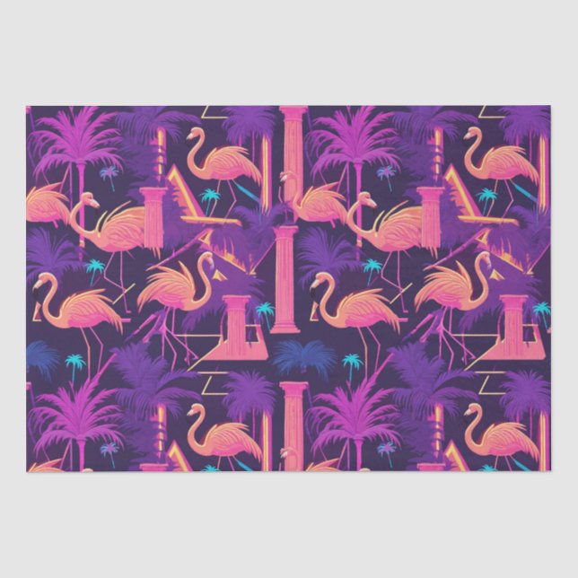 Neon Flamingo Palm Trees Vaporwave Ästhetisch Seidenpapier (Vorderseite)