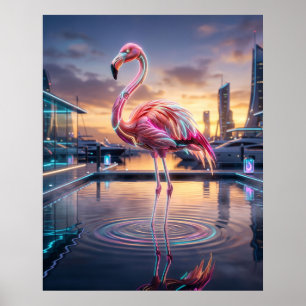 Neon Flamingo Sonnenuntergang Marina Poster