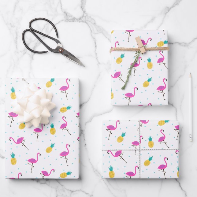 Neon Flamingos Geschenkpapier Set (Vorderseite)
