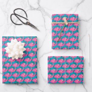 Neon Flamingos Geschenkpapier Set