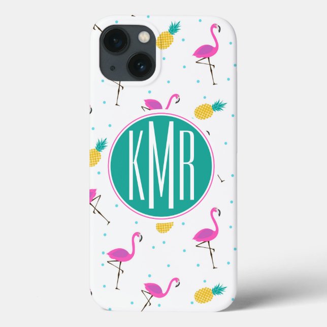 Neon Flamingos | Monogramm Case-Mate iPhone Hülle (Rückseite)