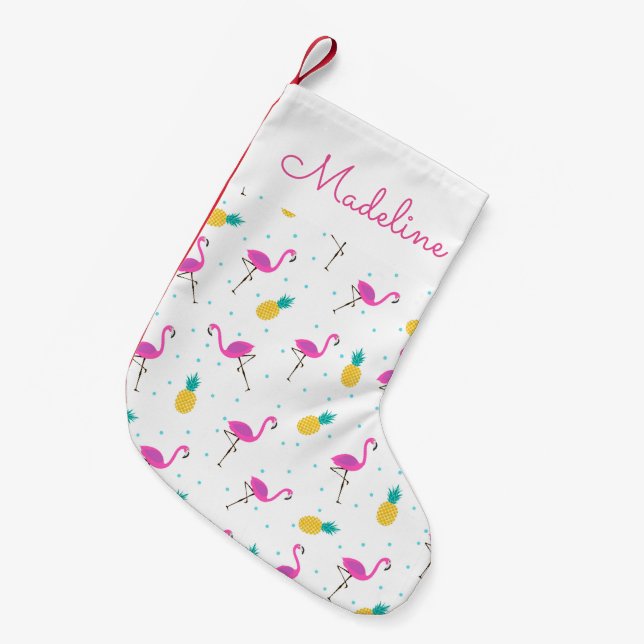 Neon Flamingos| Name hinzufügen Kleiner Weihnachtsstrumpf (Vorderansicht (hängend))