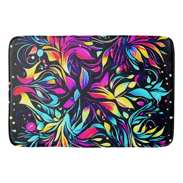 Neon Floral Burst Art Badematte (Vorderseite)