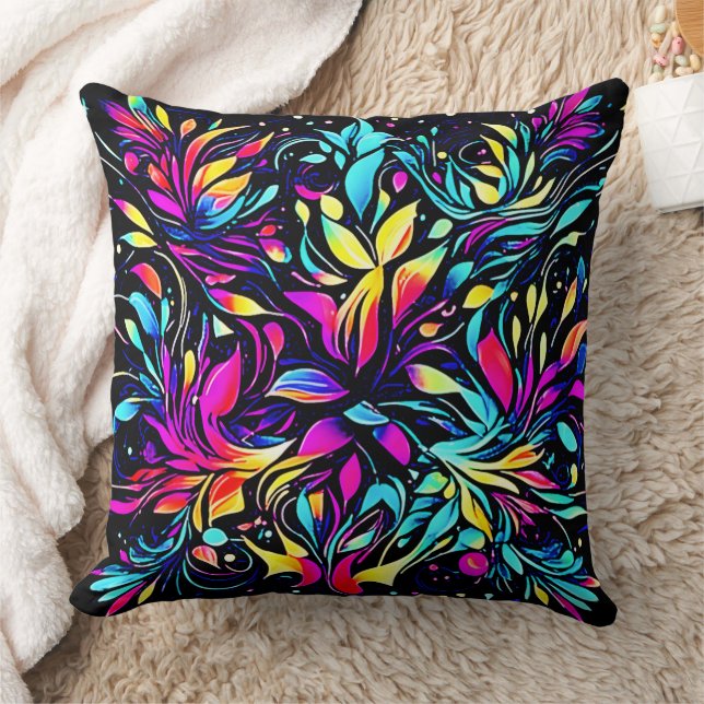 Neon Floral Burst Art Kissen (Decke)