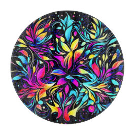 Neon Floral Burst Art Schneidebrett