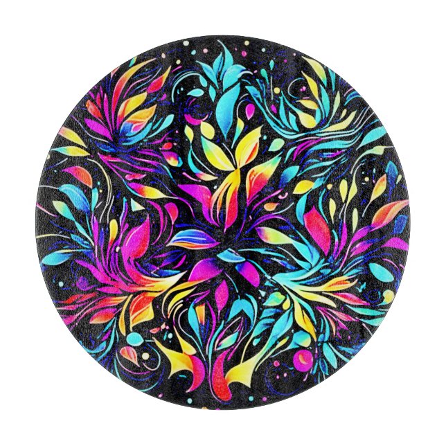 Neon Floral Burst Art Schneidebrett (Vorderseite)