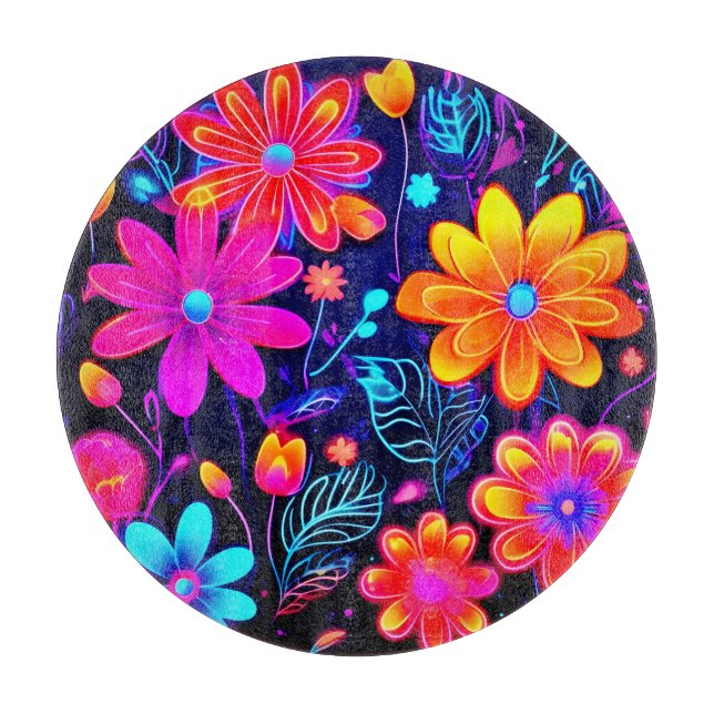 Neon Floral Fantasy Schneidebrett (Vorderseite)