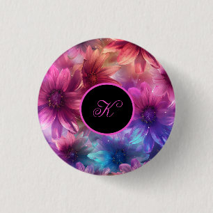 Neon Floral Muster mit Monogramm Button