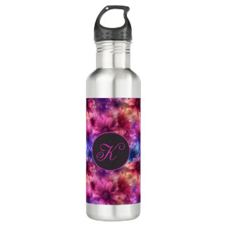 Neon Floral Muster mit Monogramm Edelstahlflasche