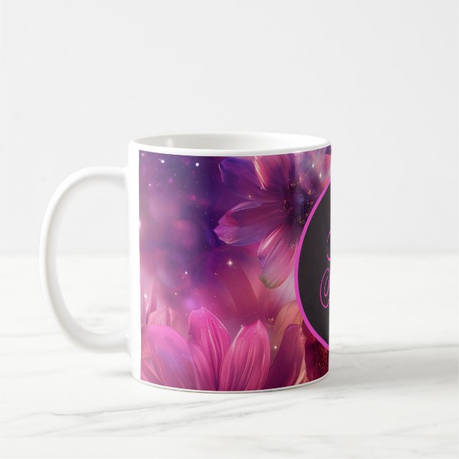 Neon Floral Muster mit Monogramm Kaffeetasse (Links)