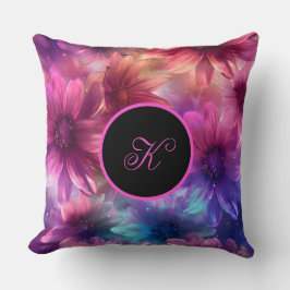 Neon Floral Muster mit Monogramm Kissen