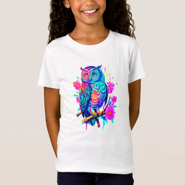 Neon floral Owl T-Shirt (Vorderseite)