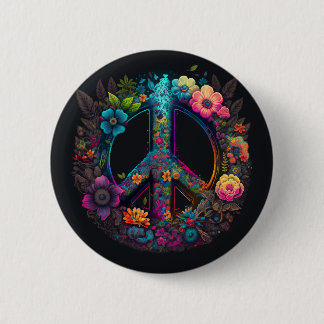 Neon Floral Peace Sign Button