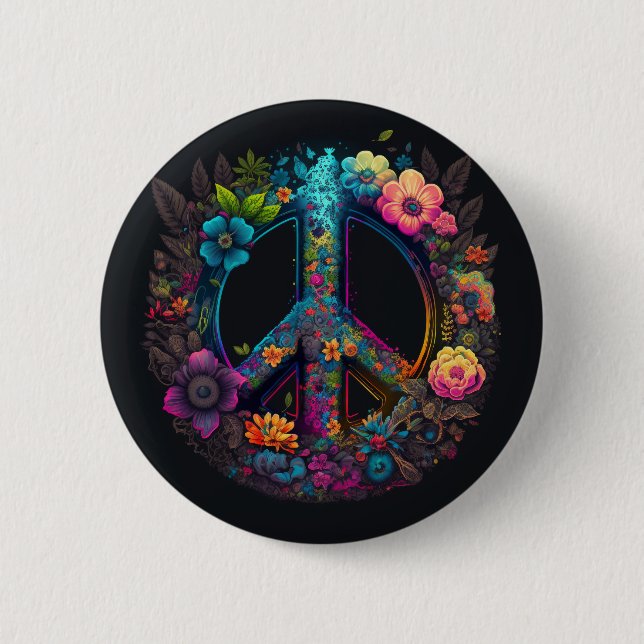 Neon Floral Peace Sign Button (Vorderseite)