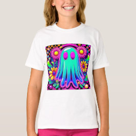 Neon Floral Retro Ghost Halloween T-Shirt