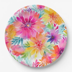 Neon Floral Watercolor Party Pappteller