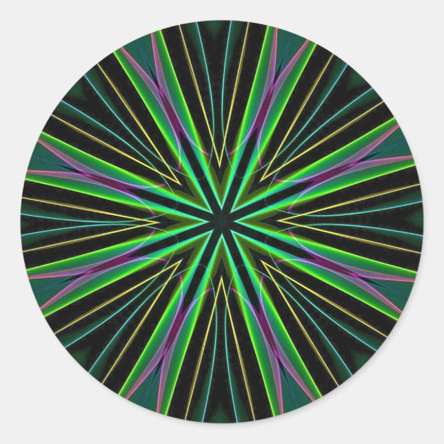 Neon Fluorescent Green Lavender Star Burst Runder Aufkleber (Vorderseite)