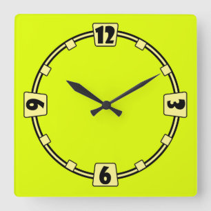 Neon Fluoreszenzgelbe Zitronenfarbe Quadratische Wanduhr