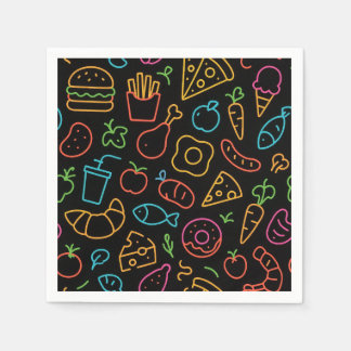Neon Food Kontur Nahtloses Muster Serviette