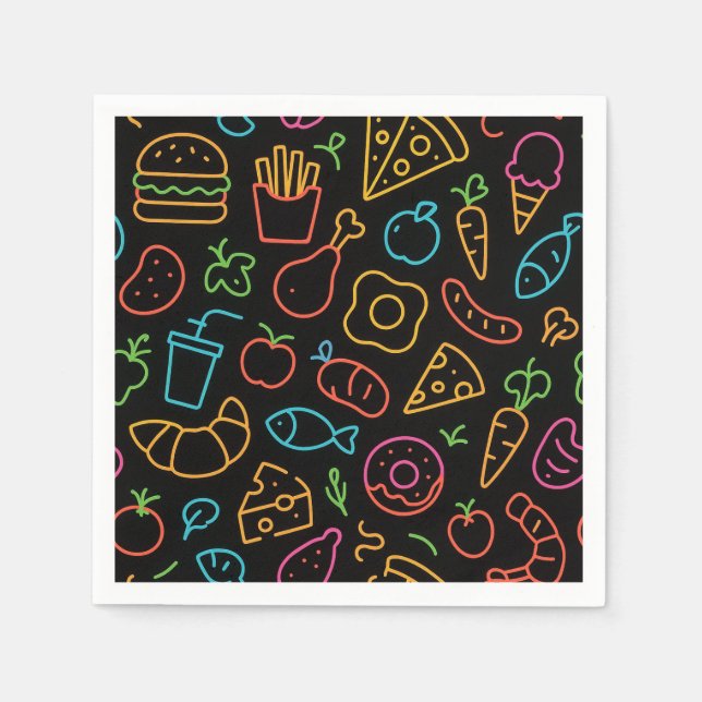 Neon Food Kontur Nahtloses Muster Serviette (Vorderseite)