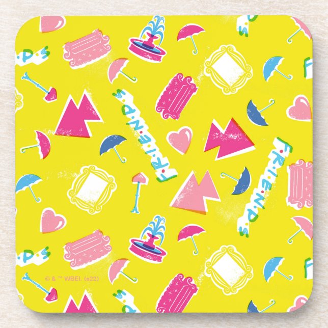 Neon FRIENDS™ Icon-Muster Getränkeuntersetzer (Vorderseite)