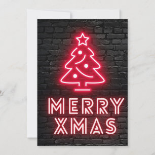 Neon Frohe Weihnachten Rote Baum Schwarze Ziegelwa