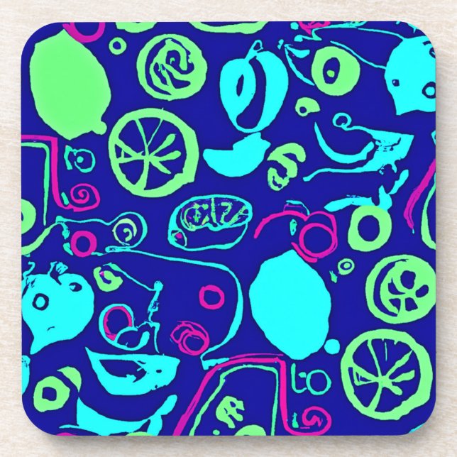 Neon Fruits Muster Art Getränkeuntersetzer (Vorderseite)