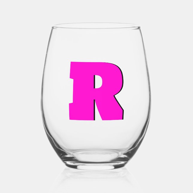 Neon Fuchsia Funny Modern Monogram Initial Letter Weinglas Ohne Stiel (Vorderseite)