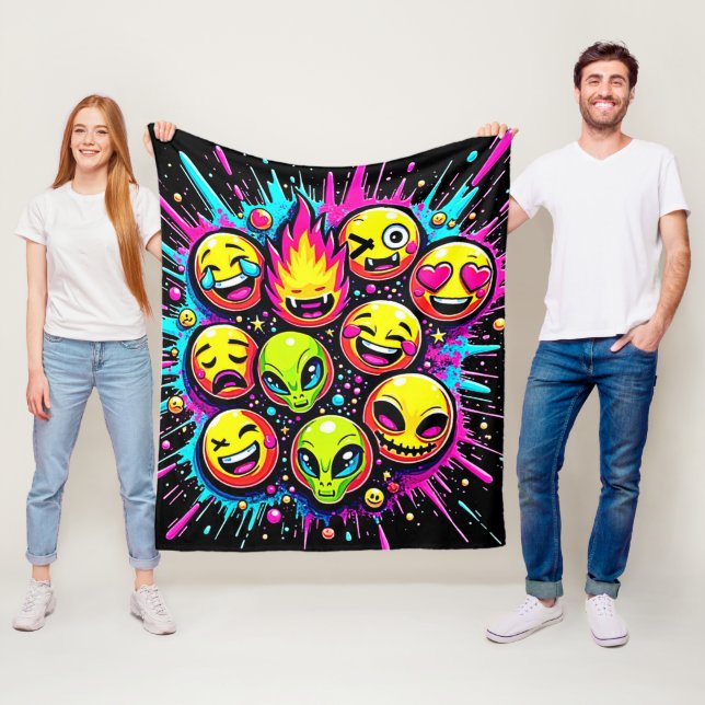 Neon-Funky-Emoji-Mix Fleecedecke (Beispiel)