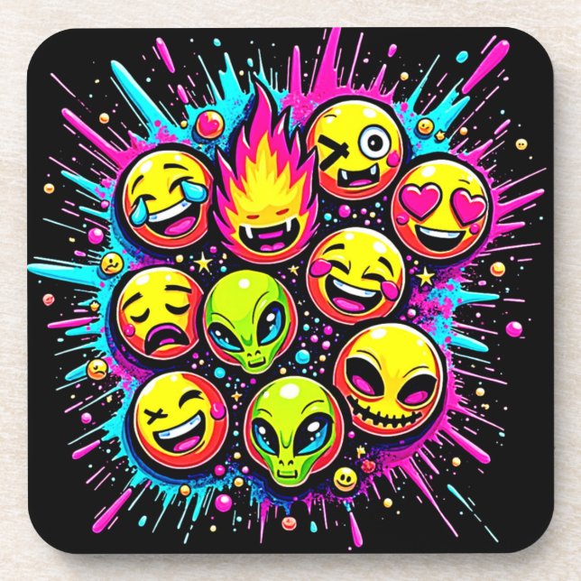 Neon Funky Emoji Mix Getränkeuntersetzer (Vorderseite)