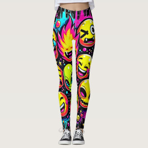 Neon-Funky-Emoji-Mix Leggings
