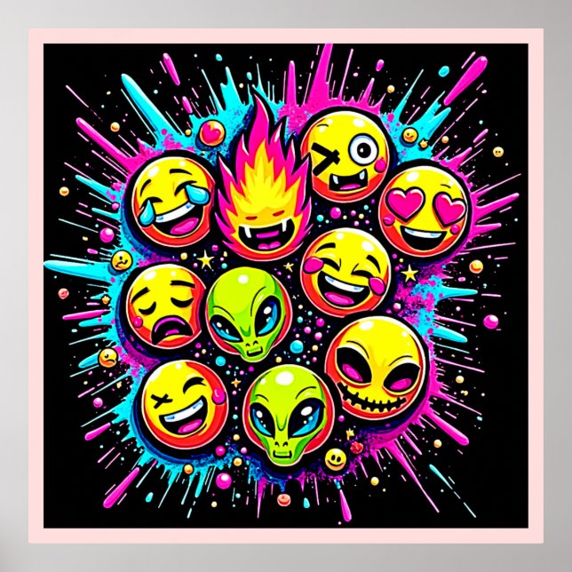 Neon-Funky-Emoji-Mix Poster (Vorne)