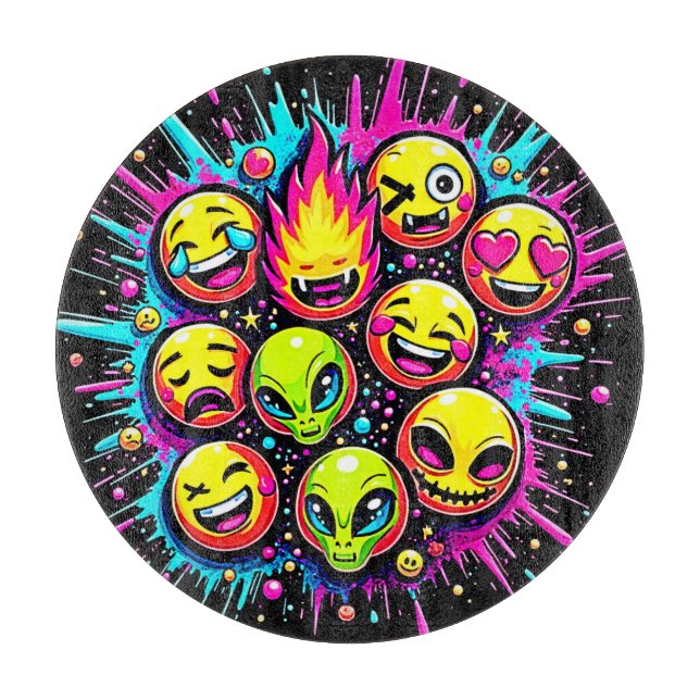 Neon Funky Emoji Mix Schneidebrett (Vorderseite)