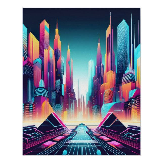 Neon Futuristic Cyber City Art Poster (Vorderseite)