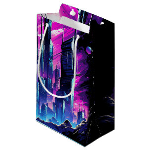 Neon Futuristic CyberScape Skyline Kleine Geschenktüte