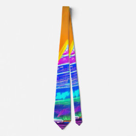 Neon Futuristic hologram Pyramid in Modern City Krawatte