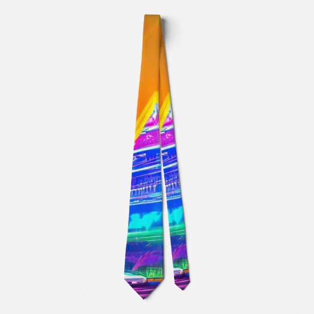 Neon Futuristic hologram Pyramid in Modern City Krawatte (Vorderseite)